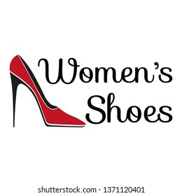 Women’s shoes store logo. Pattern of female glamours fashion slipper and inscriptions for the shop.