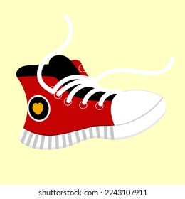 Shoes in the style of the 90s. Sneakers Red sneakers. Vector isolated illustration on a white background.