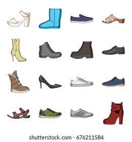 Shoes, style, heel and other types of shoes. Different shoes set collection icons in cartoon style vector symbol stock illustration web.