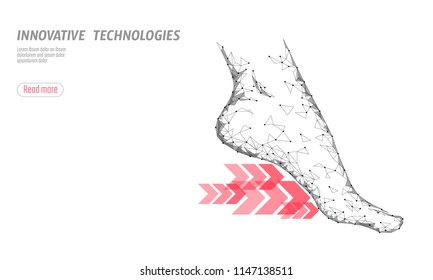 Shoes technology science fitness flexibility. Human woman fitness foot sole fast run arrows. Low poly futuristic polygonal sport footwear design. Vector illustration white