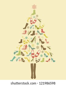 Shoes template for christmas shape for vintage style, vector