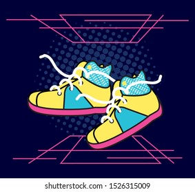 shoes tennis of nineties retro vector illustration design