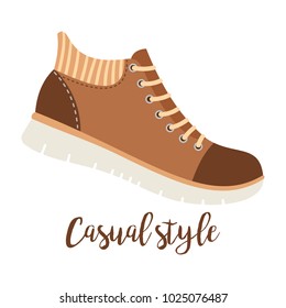 Shoes with text casual style isolated on the white background, vector illustration