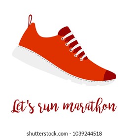 Shoes with text lets run marathon isolated on the white background, vector illustration