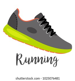 Shoes with text running isolated on the white background, vector illustration