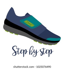 Shoes with text step by step isolated on the white background, vector illustration