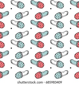 Shoes Vector background. Slippers Seamless pattern. Hand drawn doodle female and male House Slippers