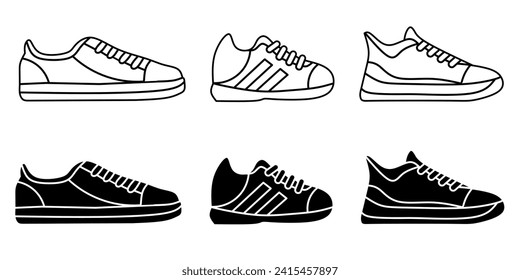 Shoes. Vector collection of shoes icon illustrations. Black icon design.