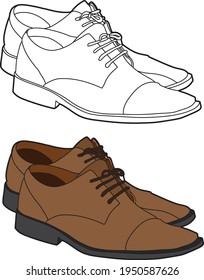 Shoes vector drawing. Cartoon line art and color vector drawing