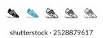 Shoes vector icon set in black and blue colors.