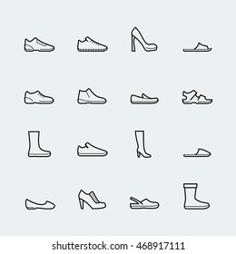 Shoes vector icon set in thin line style