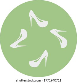 
Shoes vector icon. The symbolic image, four white women's shoes on a background of green circles.