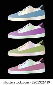 Shoes Vector Illustration On Black Background, Sport shoes and sneakers set