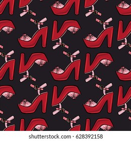 Shoes, vector illustration, pattern, red, fashion 