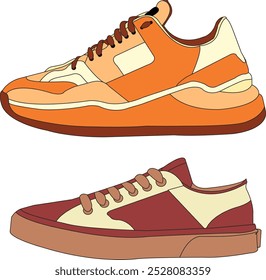 Sapatos vetor sapatos isolados desenho animado, sapatos ilustração moda cor completa, tênis vetor ilustração conjunto