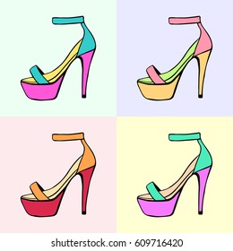 Shoes vector linear illustration set 
