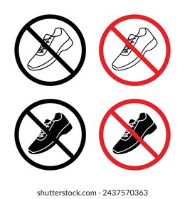 Conjunto de ilustración vectorial de asesoría de zapatos. Uso prohibido del calzado en áreas designadas signo adecuado para aplicaciones y sitios web UI estilo de diseño.