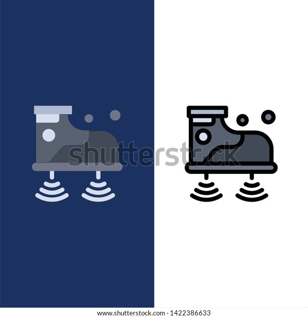 Shoes, Wifi, Service, Technology \
Icons. Flat and Line Filled Icon Set Vector Blue\
Background