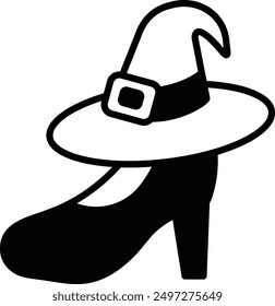 A Shoes and witch hat icon in line style.