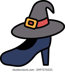 A Shoes and witch hat icon in line style.