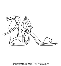 Shoes woman line art vector illustration. Summer women's sandals with stilettos isolated black outline on white background. Female shoes for dancing