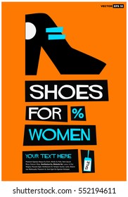 Shoes for Women on Sale (Flat Style Vector Illustration Shopping Poster Design) With Text Box Template 