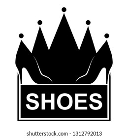 Shoes for women. Slippers and crown. Black white sign
