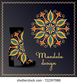 shoes, women's boots. mandala, design of women's shoes, fashionable style. the use of ornament for the design of women's shoes