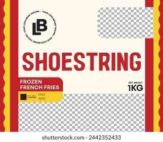 Shoestring Frozen French Fries Fun and Bold Packaging Design Vector