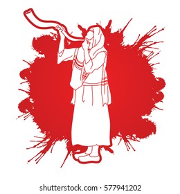 Shofar blowing, Kudu shofar blower design on splatter color graphic vector.