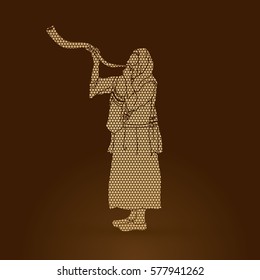 Shofar blowing, Kudu shofar blower design using geometric pattern graphic vector.