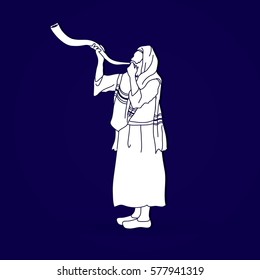 Shofar blowing, Kudu shofar blower graphic vector.