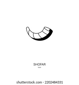 Shofar (horn) icon in black on white background. Traditional symbol of Jewish religious festivals Rosh Hashanah and Yom Kippur. Can be used for logos, banners, flyers, stickers, posters and decoration