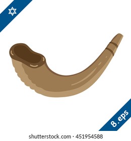 Shofar (horn) isolated on white. Rosh hashanah (jewish New Year holiday) traditional symbol. Vector illustration.