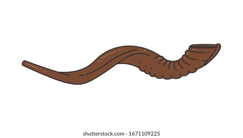 Shofar horn - Rosh Hashanah or Jewish New Year holiday traditional religious symbol or sign, sketch cartoon vector illustration isolated on white background.