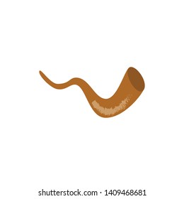 Shofar Horn - symbol of Rosh Hashanah (Jewish New Year, Sukkot, Yom Kippur). Horn icon is isolated on white background. Vector illustration is in flat, cartoon style. EPS10