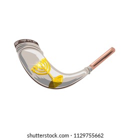 Shofar isolated on white. Rosh hashanah jewish New Year holiday traditional symbol. Vector illustration.