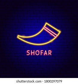 Shofar Neon Label. Vector Illustration of Jewish Promotion.