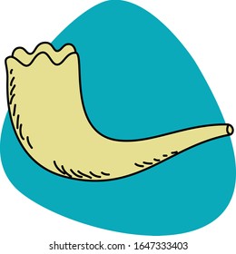 Shofar simple icon. Rosh Hashanah (jewish New Year holiday) symbol on blue background