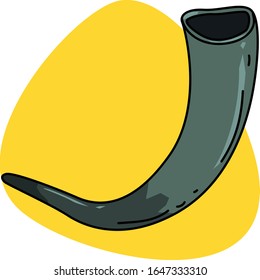 Shofar from Water buffalo horn for Rosh Hashanah (jewish New Year holiday) on yellow background