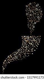 Shofar Yom Kippur greeting card, vector illustration. Golden sparkle confetti on black background. Jewish holiday prayer horn. Random polka dots.