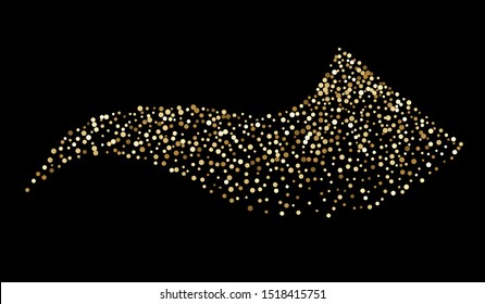 Shofar Yom Kippur greeting card, vector illustration. Golden sparkle confetti on black background. Jewish holiday prayer horn. Random polka dots.