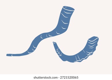 Ilustración vectorial Shofars. Cuernos de carnero tradicional judío ritual ritual instrumento de viento. Para las vacaciones de Rosh Hashanah, Año Nuevo judío, Yom Kippur. Estilo plano minimalista con siluetas azules