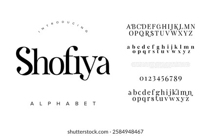 Shofiya typography beauty fashion elegant minimalist serif italic fonts decorative wedding vintage retro logos. Minimal luxury font alphabet logo. Vector illustration