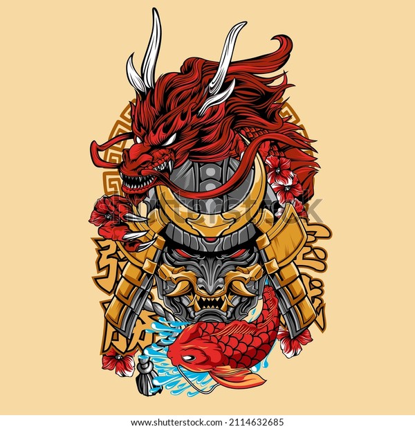 shogun dragon mask\
mascot cartoon in\
vector