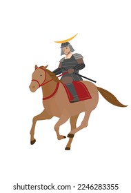 Shogun on horseback. Japanese warrior.