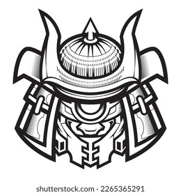 Arte de la línea del logo de la mascota de la cabeza del robot Shogun