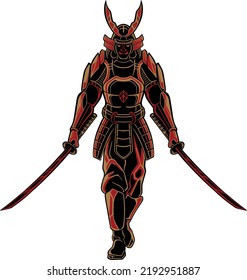 shogun vector design with two katana swords, color editable