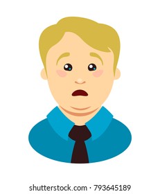 Shoked overweight young man face. Surprised vector head. 