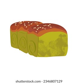 Shokupan Matcha Milchbrot einzeln auf weißem Hintergrund. japanische Bäckerei mit Vektorgrafik